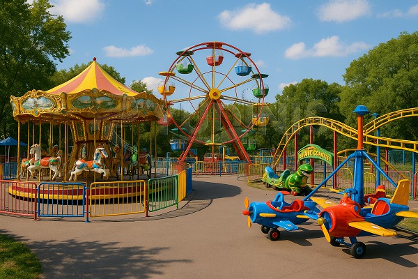 amusement park entrance and ticketing area